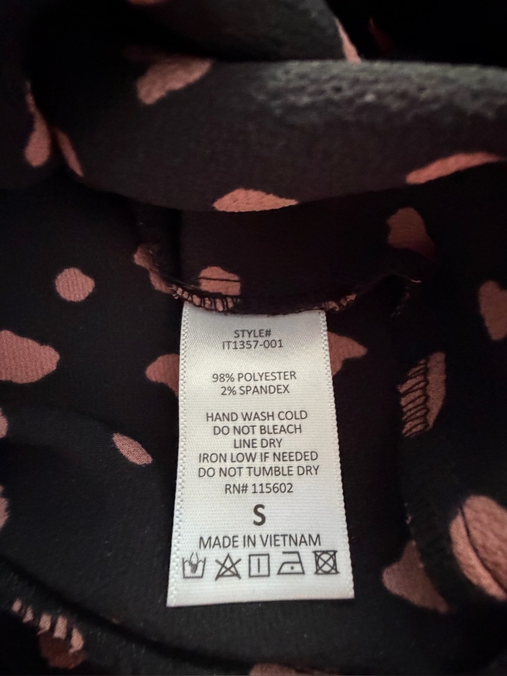 All In Favor Pink Black Abstract Spot Surplice Wrap Blouse Smocked Back S/M - Picture 9 of 10